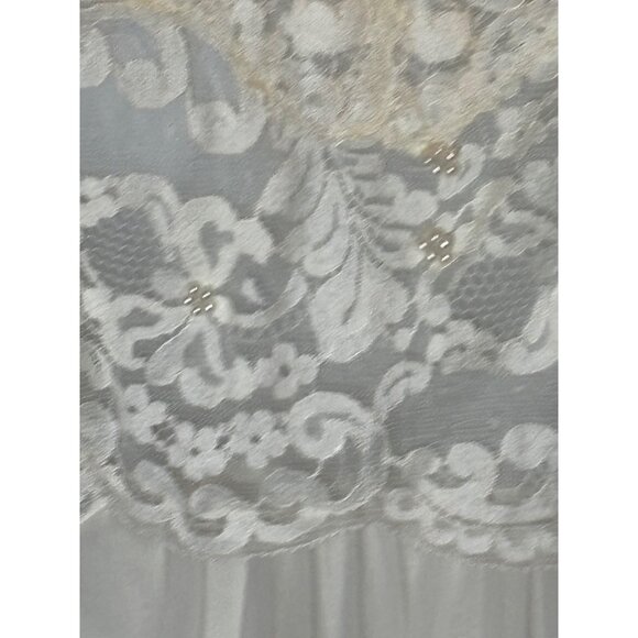 Vtg Shadow Line Nylon Ivory White Lace Maxi Intimate Sheer Slip Dress & Robe PS - Picture 11 of 16